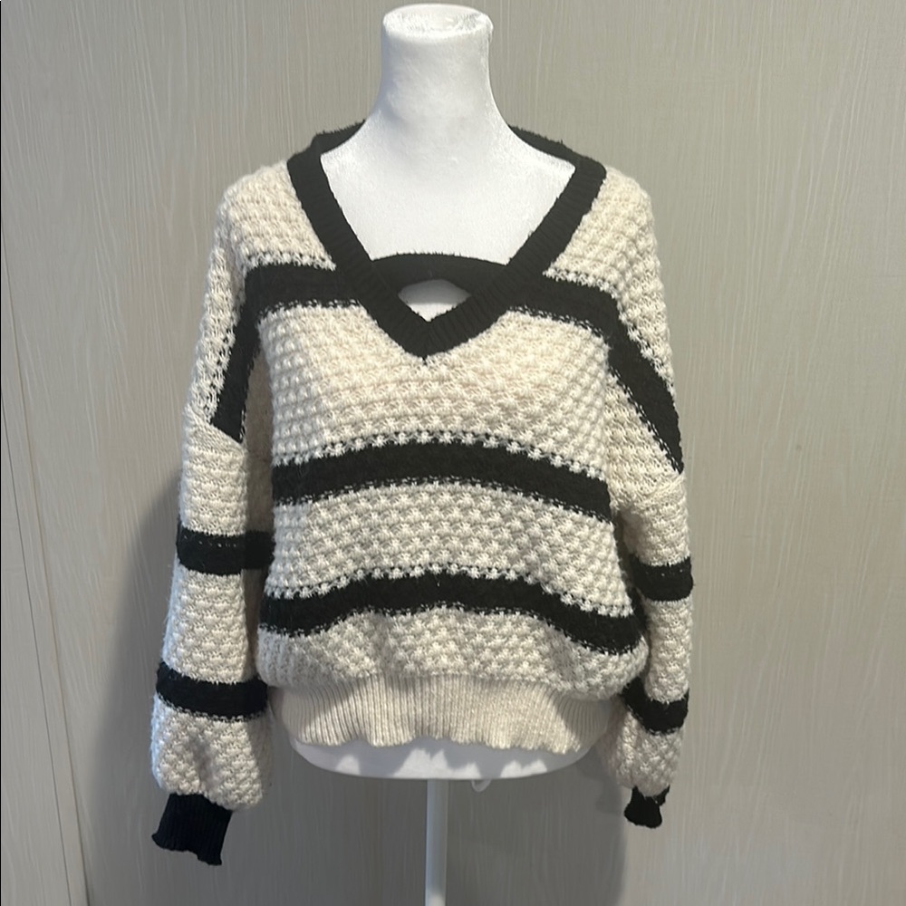 Black and White Striped Women's Sweater